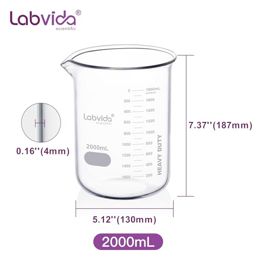 2000ml Upgrated Thick Glass Beaker, Griffin Low Form Glass Beakers, Double Scale, 3.3 Boro, LVA015 - style: Vol.2000ml