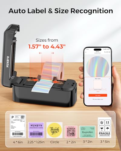 MUNBYN Bluetooth Thermal Label Printer, 4x6 Shipping Label Printer - color: Black