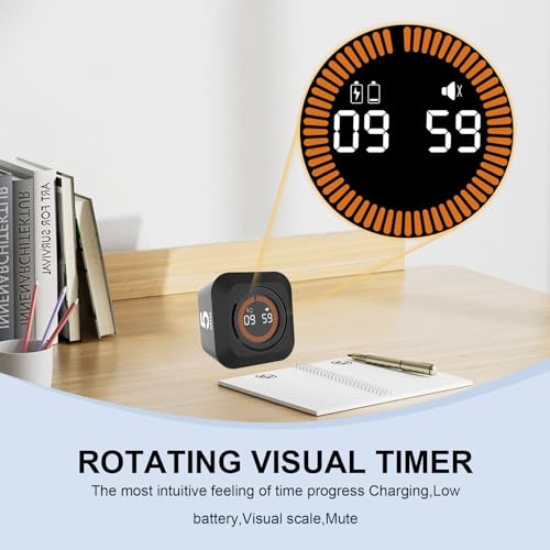 Rotating Cube Visual Countdown Timer 5, 25, 10, 50 Min Preset+Custom Mode - color: Black