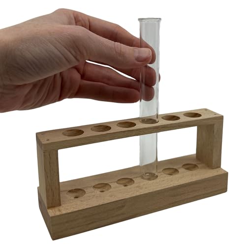 EISCO Small Wooden Test Tube Rack - Holds 6 x 15mm Diameter Tubes - 6" Long, 2.7" Tall - Economy Unfinished Hardwood Construction Labs