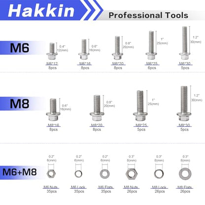 244PCS M6-1.0 M8-1.25 Flange Hex Head Bolts and Nuts Kit, M6 M8 Metric Flange Hexagon Screws Serrated Nuts Washers, 304 Stainless Steel M6 Bolt M8 x 1.25 Bolt Screw Set Hakkin - size: J. M6 M8