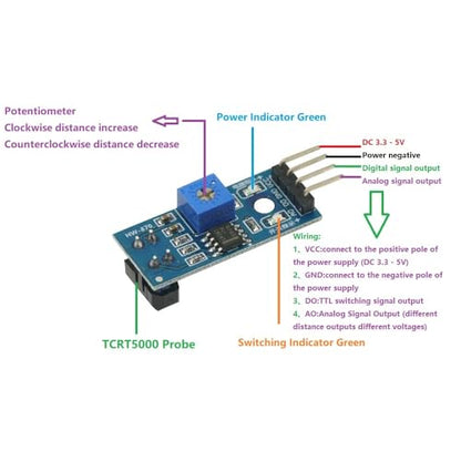10PCS TCRT5000 Infrared Reflective IR Photoelectric Sensor Switch DC 3.3V-5V Barrier Line Track Sensor Module for Arduino