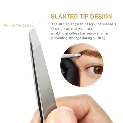 2Pcs Eyebrows Tweezers Set, Upgrade Professional Precision Tips, Silver - color: Silver