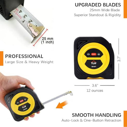 TLW Digital Tape Measure 16ft/5m, 25mm Wide Blade, Easy Read LCD Screen