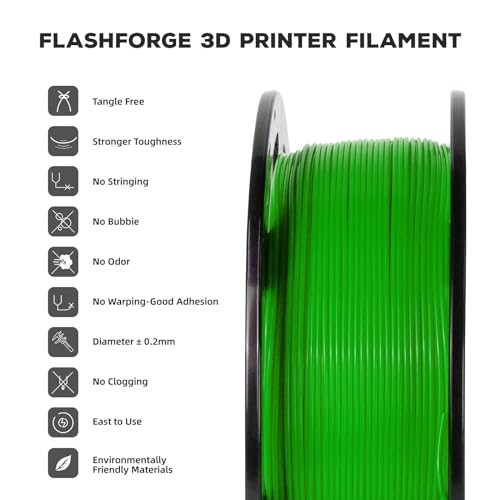FLASHFORGE PLA Filament 1.75mm, 3D Printer Filament 1kg (2.2lbs) Spool, Dimensional Accuracy +/- 0.02mm, 3D Printing Filament Easy to Use and Fits for Most FDM 3D Printers (Green) - color: Green