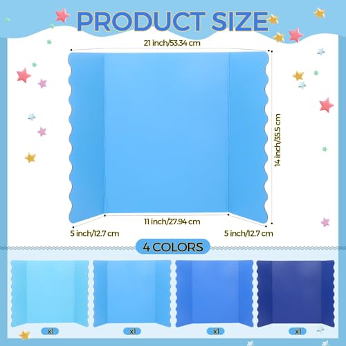 Mooliwe 21" X 14" 4 Pack Scalloped Trifold Poster Board, Blue Tones - color: Blue Tones, size: 21" X 14"