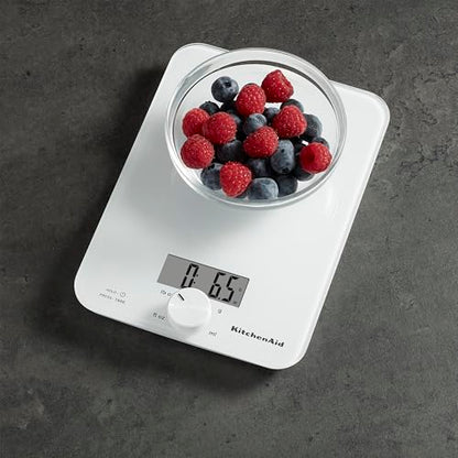KitchenAid KQ914WH Glass Surface 11 Pound Capacity Digital Kitchen and Food Scale, Scale for Food Ounces and Grams, Dry and Liquid Ingredients, White - color: White