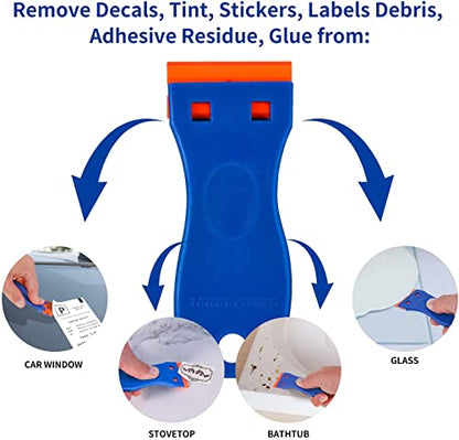 Plastic Razor Blade Scraper, Scraper Tool with 20 PCS Plastic Razor Blades for Removing Labels Adhesive Decals Sticker from Windows Glass (Blue) - color: Blue-1pcs