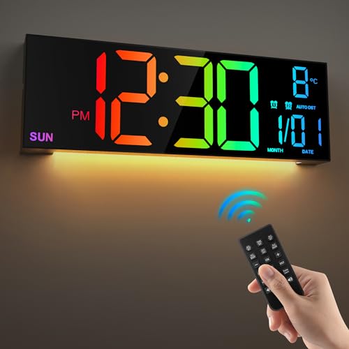 LEIKE 16.2" Digital Wall Clock – RGB, Remote, Dual Alarm, Auto-Brightness - color: Black