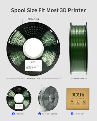 Silk PLA Filament 1.75mm, Metal-Like Shiny Silk Dark Green Bronze 3D Printer Filament, 1kg Spool (2.2lbs), Dimensional Accuracy +/- 0.02 mm, Vacuum Packaging - color: Silk Dark Green