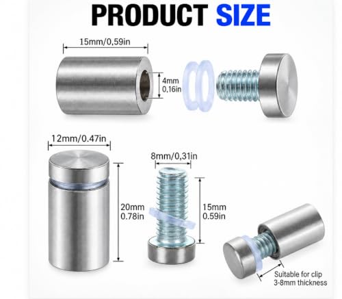 DAJAVE 50 Pack 1/2x 3/4 Inch Standoff Screws, Stainless Steel Sign Standoffs, Stand Off Wall Sign Mounting Hardware for Hanging Acrylic Frame, Glass Mounting, Office Signs, Includes Screws & Anchors