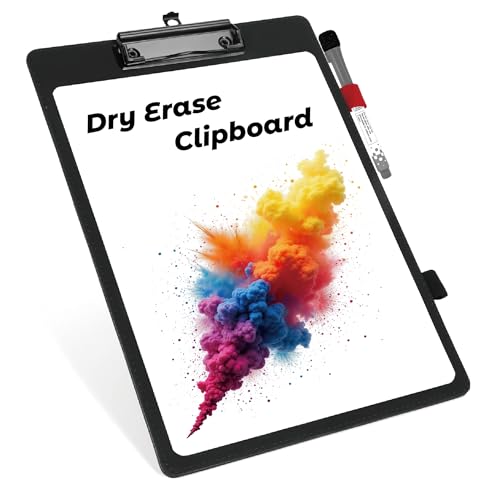 Hardboard Dry Erase Clipboard | 9”x12.5” Premium PU Leather Executive Clipboard with Anti-Ghosting Surface | Strong Clip Holds Letter & A4 Paper | for Office, School, Teacher, Nurse (Black)