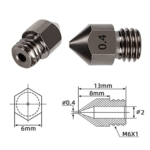 3D Printer Nozzles Hardened Steel Nozzles Extruder MK8 0.2mm, 0.3mm, 0.4mm, 0.5mm, 0.6mm, 0.8mm, 1.0mm for CR-8/CR-10/Ender 3/Ender 3S/5/6 and so on