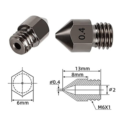 3D Printer Nozzles Hardened Steel Nozzles Extruder MK8 0.2mm, 0.3mm, 0.4mm, 0.5mm, 0.6mm, 0.8mm, 1.0mm for CR-8/CR-10/Ender 3/Ender 3S/5/6 and so on