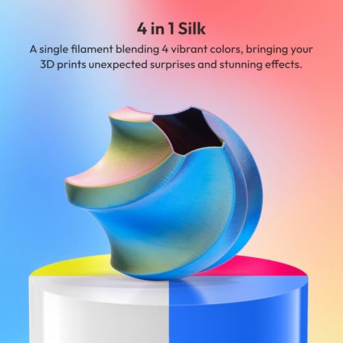 AMOLEN Silk PLA 3D Printer Filament, Shiny Silkverse 4 Colors in 1 Filament 1.75mm Multi Color from 4 Angles, 1kg Blue Yellow Red White - color: Quad Silk Blue/Yellow/Red/White