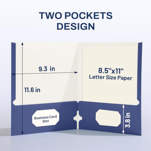 SUNEE Folders with Pockets 3 Hole Punched(50 Pack, Dark Blue), 2 Pocket Folders Fit Letter Size Paper, Paper File Folder for School Office Home Bussiness - color: Dark Blue