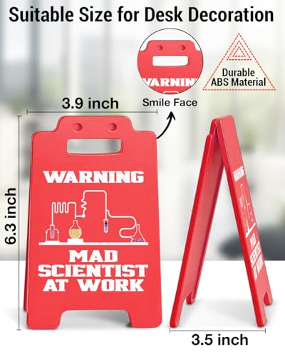 Mad Scientist at Work Warning Sign, Funny Halloween Mad Scientist Decor for Office Classroom Lab, Science Teacher Gift, Chemistry Lab Decor, STEM Gifts for Coworkers Engineers-Red - color: Color-C