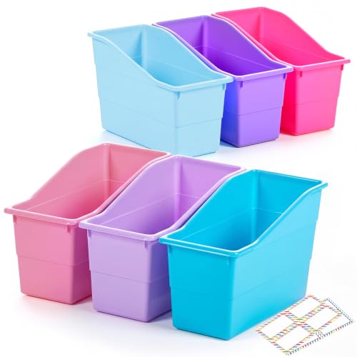 Blosssound Book Bins for Classroom Library, 6 Set, Purple Pastel - color: Purple Pastel