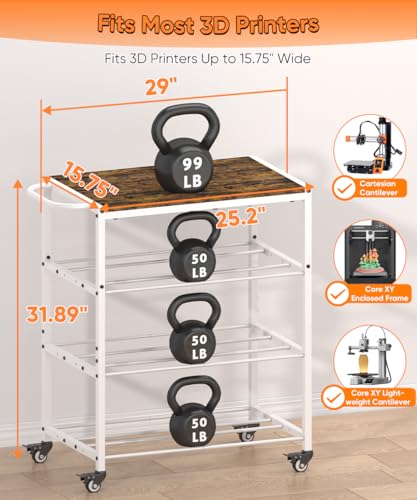 3-Tier 3D Printer Filament Storage Rack with Stand & Wheels, White - color: white, size: 3-tier