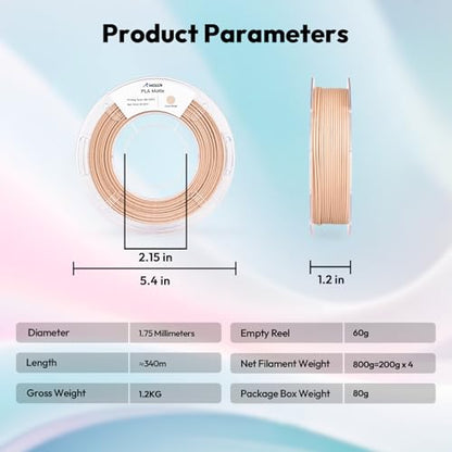 AMOLEN PLA Matte 3D Printer Filament Bundle, PLA 1.75mm Craftsman Color Quartet Set, Porcelain White/Terracotta/Delft Blue/Sand Beige, 200g X 4 Spools - color: Porcelain White/Terracotta/Delft Blue/Sand Beige
