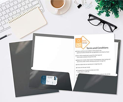 Better Office Products 2 Pocket Glossy Laminated Gray Paper Folders, Box of 25, Letter Size, Gray Paper Portfolios, 25 Pack - color: Gray