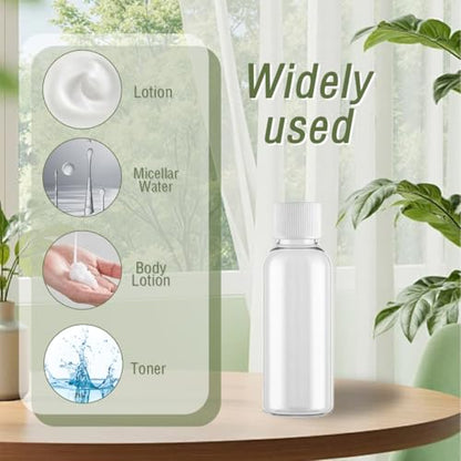 12pcs 30ml 1oz Empty Refillable Clear Plastic Bottles with Screw Caps Travel Cosmetic Container for Lotion Toner Makeup Water