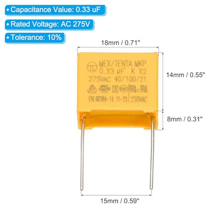 PATIKIL Safety Capacitors 12Pack 0.33uF AC 275V 15mm Pin Pitch 18x14x8mm - size: 15mm Pin Pitch, style: 0.33uF