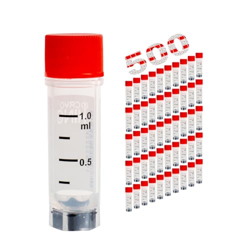Multi-Coded Cryovials 1.0 ml, 500 Pcs, External Thread, Red Caps - color: Red, size: 1.0ml