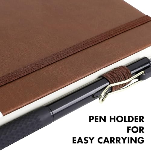 Aodaer 30 Set Lined Notebook Journals with Pens A5 Notebooks 100 GSM College Ruled Hardcover Notebook PU Leather Notepad with Pen Holder for Office School, 5.7 x 8.3 Inches, Dark Brown - color: Dark Brown