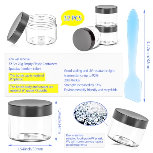 32 Pack 20g Clear Plastic Jars Containers, 20ml Travel Size Makeup Container Jars with Lids, Small Round Cosmetic Pot Jar for Cosmetic Cream Lip Balm Salve Sample Beauty Lotion,Black Lid - color: Black, size: 20g