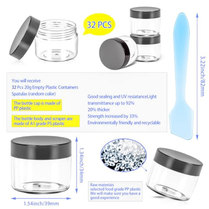 32 Pack 20g Clear Plastic Jars Containers, 20ml Travel Size Makeup Container Jars with Lids, Small Round Cosmetic Pot Jar for Cosmetic Cream Lip Balm Salve Sample Beauty Lotion,Black Lid - color: Black, size: 20g