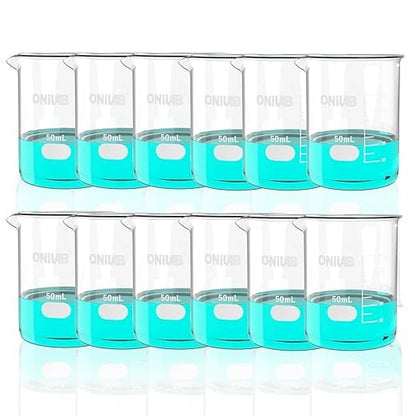 ONiLAB 50mL Glass Beaker, 12 Pcs, Borosilicate Glass - style: 50ml-12pcs