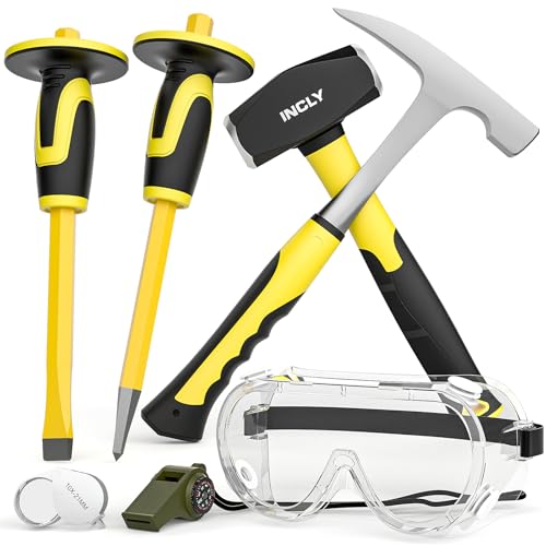 INCLY 7PCS Geology Rock Pick Equipment Kit, Rock Hammer and Chisel Set - size: 7Pcs