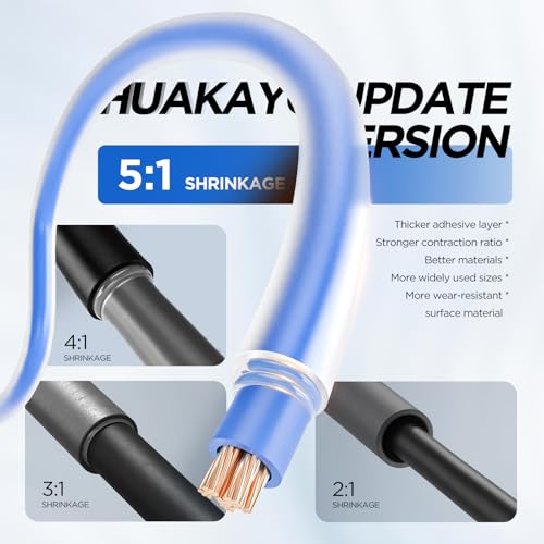 5:1 Heat Shrink Tubing Kit 365 PCS, Industry-Leading 5:1 Ratio Shrink Wrap Tubing Adhesive Lined, Heat Shrink Wire Connectors, Marine Grade Dual Wall, Waterproof Electrical Wire Tube Connectors(Clear) - color: Clear