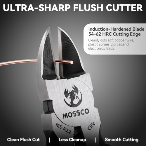 6 Inch Wire Cutters, Precision Flush Cutters with CR-V Steel, Ultra Sharp Side Cutting Pliers with Spring-Loaded Non-Slip Handles, Ideal for Jewelry Making, Crafting and Electrical Work