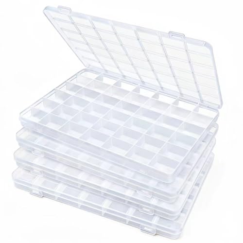 Praisebank 42 Grids Beading Storage Container Box, Perfect for Storage Beads & Small Items. (Clear / 4 Pack) - size: 42 x 4 Pack