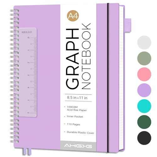 AHGXG Spiral Graph Paper Notebook, 110 Pages, A4 (8.5" x 11") - color: Purple, style: A4-Graph