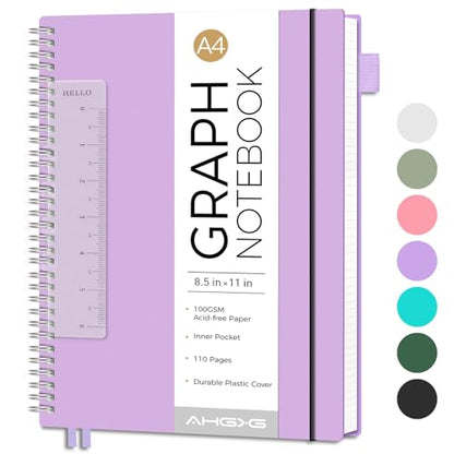 AHGXG Spiral Graph Paper Notebook, 110 Pages, A4 (8.5" x 11") - color: Purple, style: A4-Graph