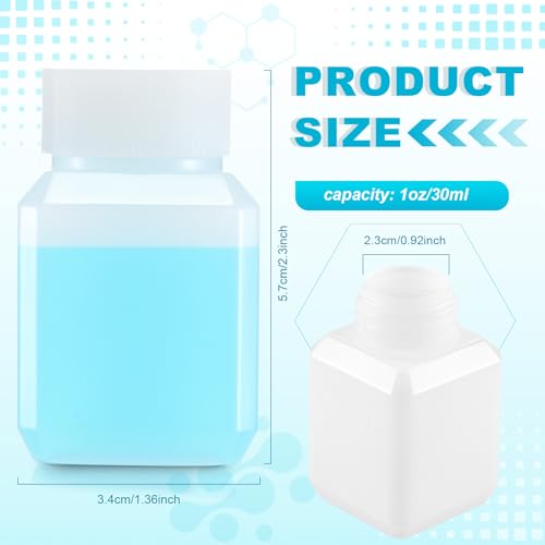 24 Pcs 1 oz Leakproof Plastic Bottles with Caps, Wide Mouth Hdpe Lab Reagent Bottle for Water Sample & Liquid Storage, Reusable Chemical Containers, Translucent - size: 1 oz