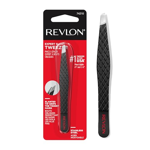 Revlon Expert Slant Tip Tweezer, Black, 1 Count - size: 1 Count (Pack of 1), style: Expert Tweezer