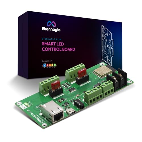 WLED Controller - Eternaglo Plus ESP32 5V-24V LED Control Board With 6 LED Outputs, Ethernet, and Relay Terminal - WLED Pre-Installed and Pre-Configured