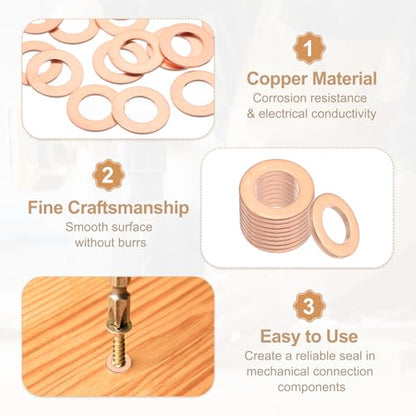PATIKIL 35PCS M10 Copper Washers, M10x18x1mm Copper Crush Washer Metric Flat Washers Sealing Washers Assortment Kit Oil Drain Plug Gasket Ring for Automotive Battery Vehicles Screws Bolt - size: M10x18x1mm