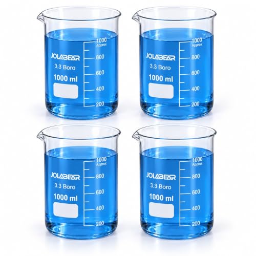 JOLABEAR 4-Pack 1000 mL 3.3 Borosilicate Glass Lab Beakers, Low Form - size: 1000ml 4pcs