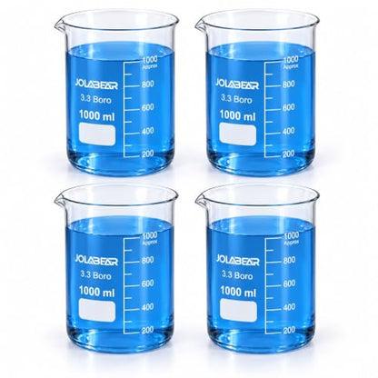 JOLABEAR 4-Pack 1000 mL 3.3 Borosilicate Glass Lab Beakers, Low Form - size: 1000ml 4pcs