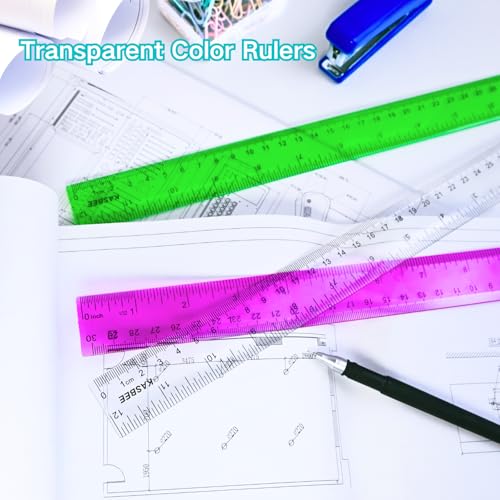 12 Inch Plastic Rulers, Color Clear Rulers for Kids, School, Office, 7PCS - size: 12 Inches