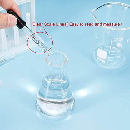 PATIKIL Eye Dropper Kit, 1 Set 1ml Glass Straight Tip Graduated Ear Dropper with Rubber Bulb Cleaning Brush for Transfer Liquids for Dose and Measurement, Clear