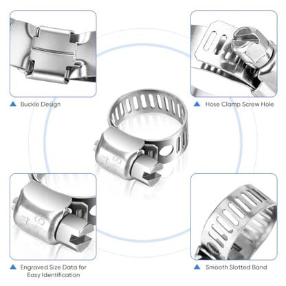 TICONN 24PCS Hose Clamps Set 304 Stainless Steel, 1/4"-7/16" Worm Gear - size: SAE Micro #4 24PCS 1/4''~7/16"