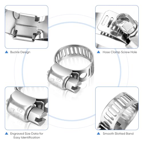 TICONN 24PCS Hose Clamps Set 304 Stainless Steel, 5/8"-1" Worm Gear - size: SAE #8 24PCS 5/8''~1"