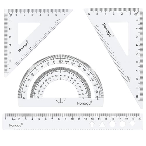 Honagu Triangular Ruler Set, 4 Pieces Aluminum Alloy Ruler, Metal Drafting Ruler, Geometric Protractor for Students, Draftsmen, Engineers, Home School Office Supplies (20cm/7.87inches, Pink) - color: Pink, size: 20cm
