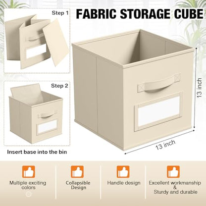 10 Pack Fabric Storage Cubes with Label 11" Collapsible Cube Bins, Beige - color: Beige, size: 13 Inch